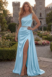 Sparkly One Shoulder Dark Green Ruched Prom Dress