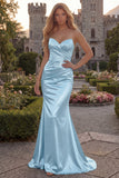 Green Mermaid Strapless Ruched Prom Dress