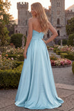 Strapless A Line Satin Fuchsia Maxi Prom Dress