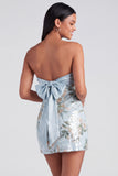 Strapless Floral Sequins Bodycon Light Blue Mini Homecoming Dress