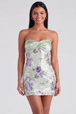 Strapless Floral Sequins Bodycon Light Blue Mini Homecoming Dress