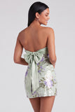 Strapless Floral Sequins Bodycon Light Blue Mini Homecoming Dress