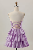Orange Cut Out Tiered A Line Strapless Homecoming Dress with Beading