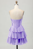 Fuchsia Corset Tiered A Line Strapless Homecoming Dress