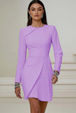 Pencil Pleated Ivory Work Dress With Long Sleeves