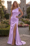 One Shoulder Mermaid Blush Ruched Prom Dress