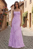 A Line Yellow Appliqued Maxi Prom Dress