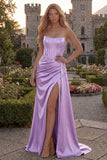 Strapless Corset Mermaid Burgundy Appliqued Prom Dress