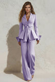 Peaked Lapel 2 Piece Ivory Ruffled Women Suits with Sash