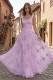 Yellow A Line Square Neck Prom Dress with Pearls
