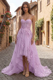 High Low Strapless Yellow Corset Maxi Prom Dress