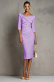 Ivory Sheath V-Neck Midi Dress With Half Sleeves