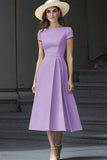 Yellow A Line Round Neck Midi Mother of the Bride Dress