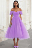 Yellow Off The Shoulder A Line Tulle Prom Dress
