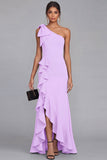 One Shoulder Black Mermaid Bowed Formal Dress with Ruffles
