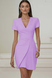 Pencil V-Neck Ivory Work Dress With Pleats
