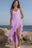 White Ruched Ruffle Asymmetrical Party Dress
