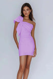 White One Shoulder Bow Bodycon Graduation Dress
