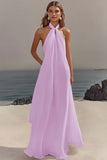 Halter White A-Line Maxi Engagement Dress