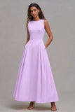 Light Yellow A-Line Boat Neck Wedding Guest Dress With Pockets