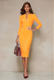 Black Bodycon 3/4 Sleeve Midi Work Dress