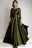 Sparkly A Line Sequin Long Sleeves Navy Long Mother of The Bride Dress