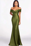 Red Mermaid Off The Shoulder Satin Formal Dress