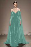 Black Off The Shoulder Velvet Evening Dress with Cloak