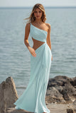 One Shoulder Cut Out Chiffon White Engagement Dress