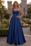 Strapless A Line Satin Fuchsia Maxi Prom Dress