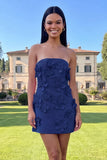 Strapless Blue Floral Homecoming Dress