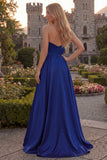 Strapless A Line Satin Fuchsia Maxi Prom Dress