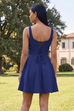 Square Neck Black Floral A Line Homecoming Dress