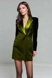 Black Peak Lapel Long Sleeve Work Dress with Belt