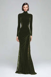 Mermaid Velvet High Neck Black Tie Dress With Lace