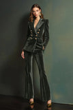 Dark Green Double Breasted Velvet 2-Piece Women Business Suits