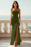 Strapless Ivory Sheath Engagement Dress with Slit