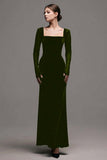Velvet Square Neck Long Sleeve Sheath Black Tie Dress