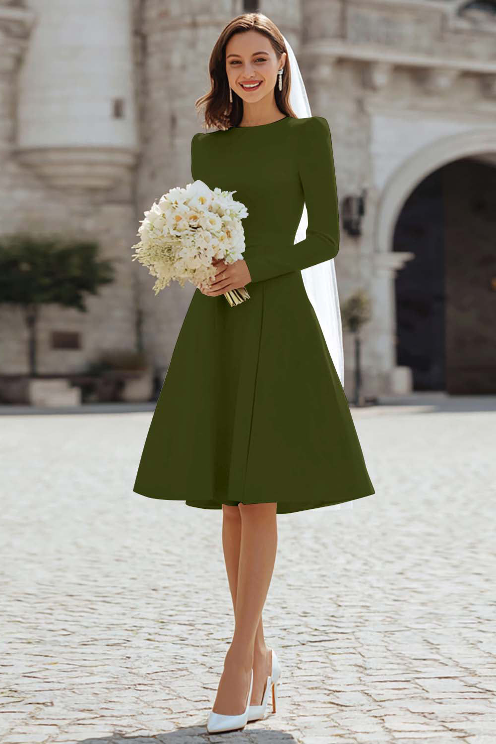 olive green engagement dress Leely Women Olive Green Pleated Satin Bridesmaid Dress with Slit Wedding Guest Dress
