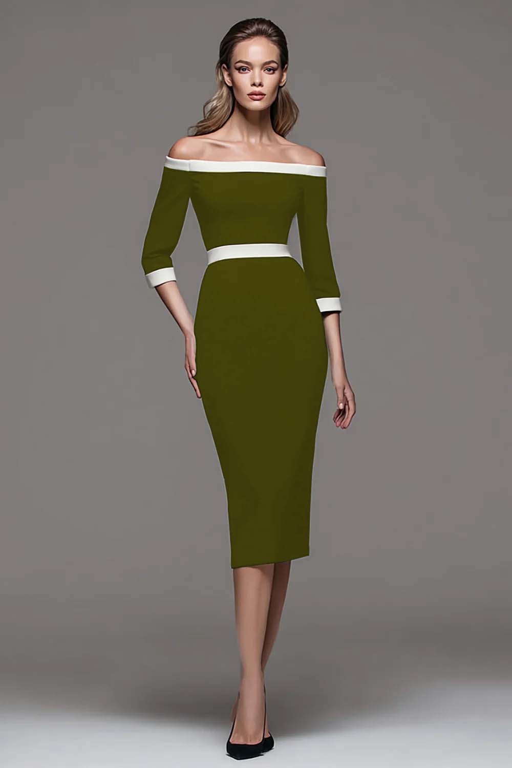 off the shoulder business dress Zapaka Women Black White Work Dress Off the Shoulder Sheath Midi Business Dress, Black White / US16
