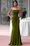 Coffee Strapless Sheath Ruched Gala Dress