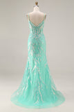 Sparkly Purple Mermaid Appliqued Maxi Prom Dress