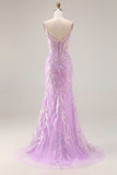 Sparkly Purple Mermaid Appliqued Maxi Prom Dress