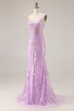 Sparkly Purple Mermaid Appliqued Maxi Prom Dress