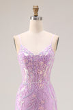 Sparkly Purple Mermaid Appliqued Maxi Prom Dress