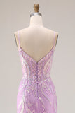 Sparkly Purple Mermaid Appliqued Maxi Prom Dress