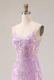 Sparkly Purple Mermaid Appliqued Maxi Prom Dress