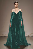 Black Off The Shoulder Velvet Evening Dress with Cloak