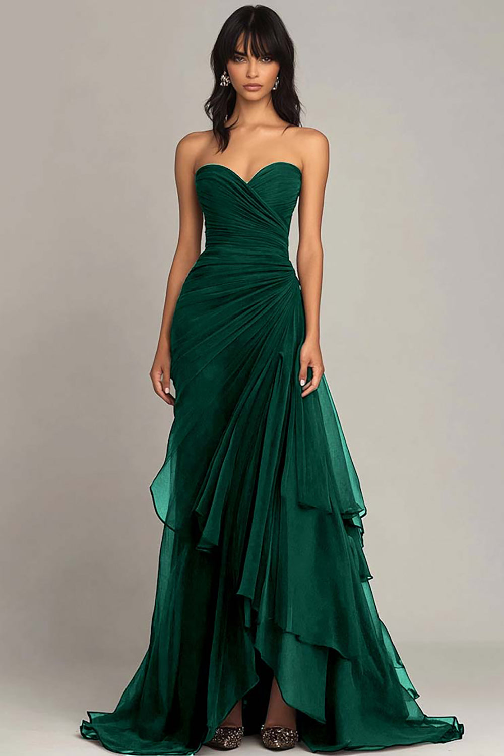 Berylove Women Dark Brown Formal Dress Ruched Sweetheart Mermaid Maxi Evening Dress, Pine / US16 Berylove Women Dark Brown Formal Dress Ruched Sweetheart Mermaid Maxi Evening Dress, Pine / US16