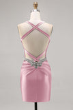 Dark Green Corset Satin Bodycon Homecoming Dress with Rhinestones